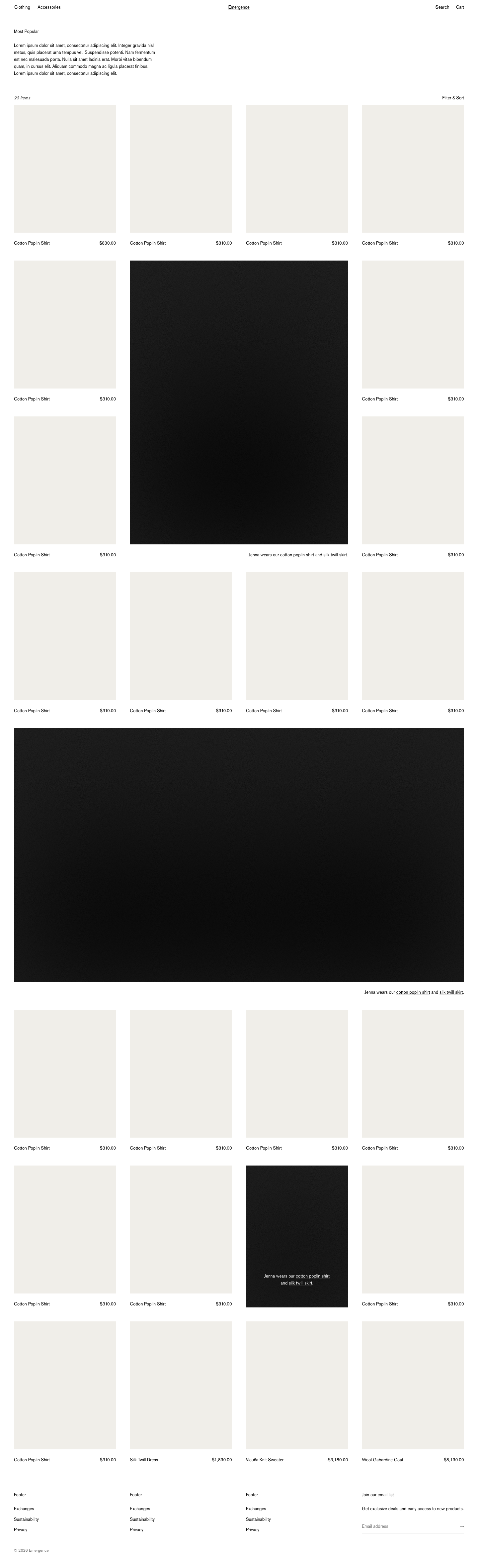 Collection page with the grid guides on