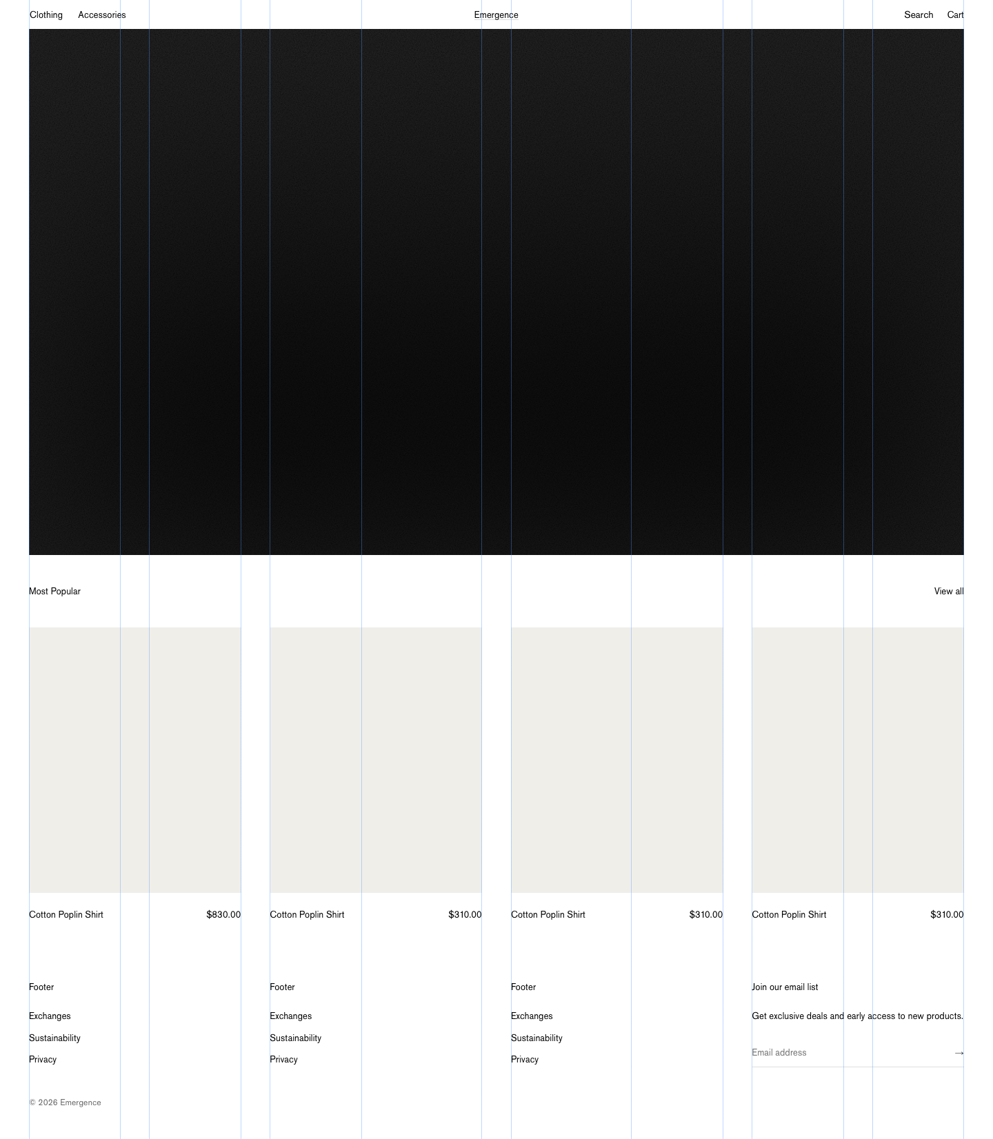 Home page with the grid guides on