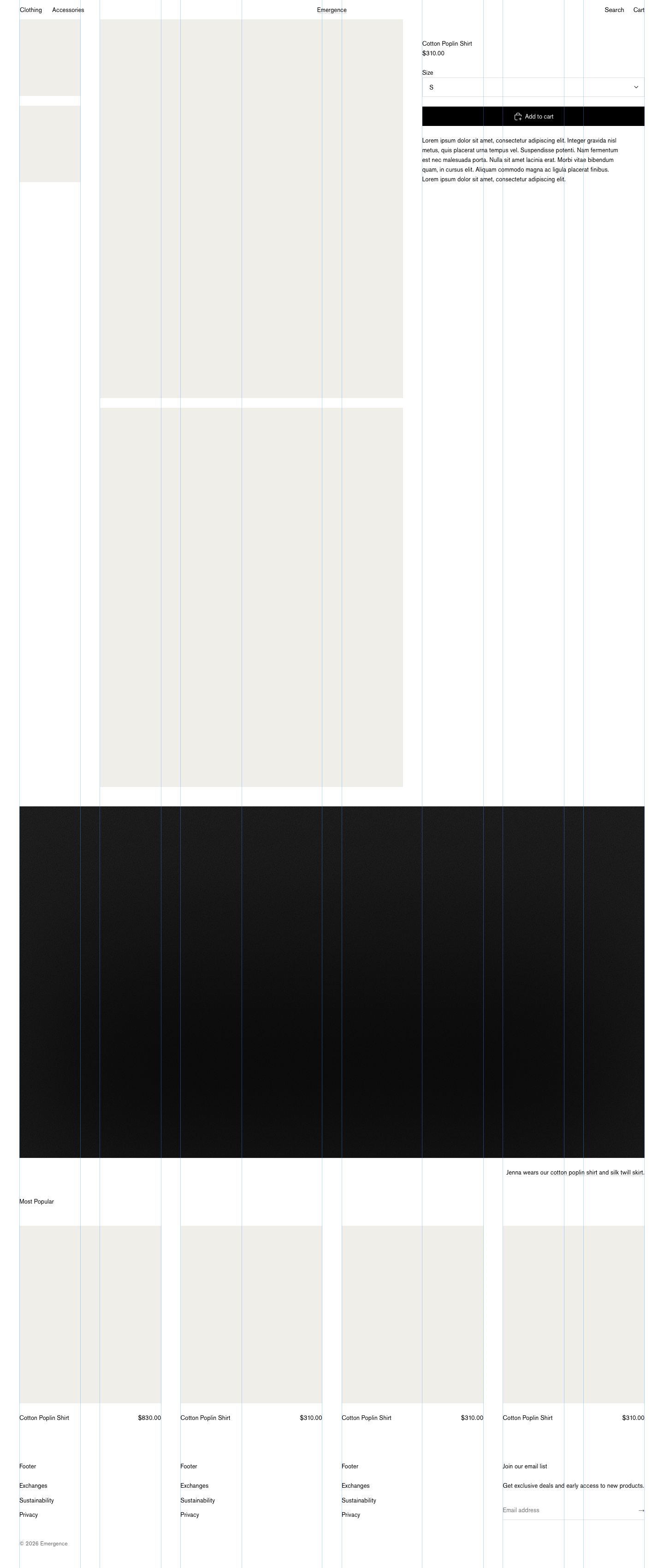 Product page with the grid guides on